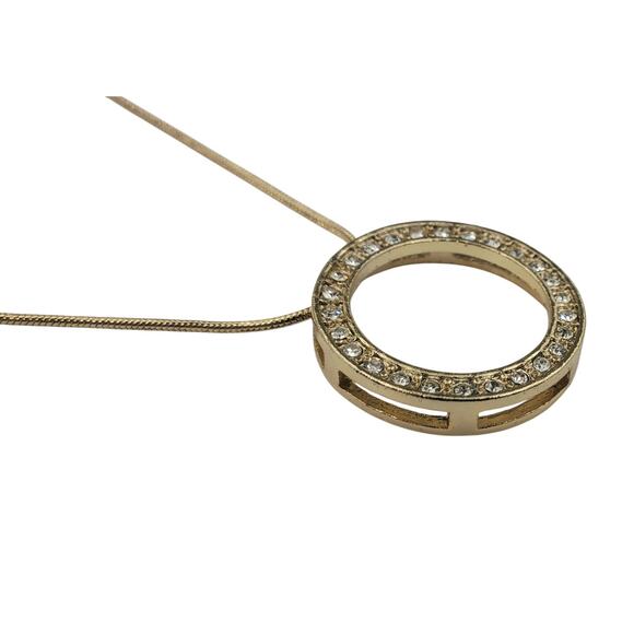 Vintage BM Creations NY Circle of Life Goldtone Rhinestone Pendant Necklace - Picture 2 of 6